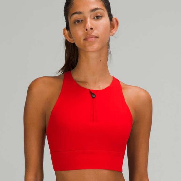 Lululemon Energy High-Neck Longline Zip-Front Bra, B–D Cups - 8 Dark Red - Picture 1 of 7